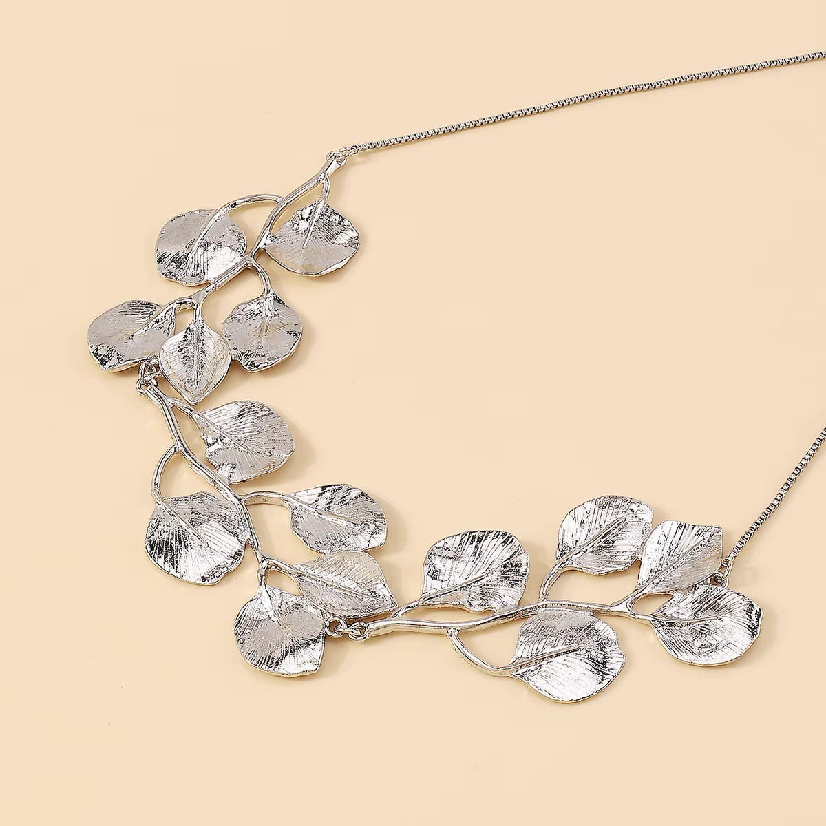 Anti turnished Leaf tassel Earrings and Choker Necklaces Set for Women Trendy gold silver plated leaf metal jewelry necklace for women