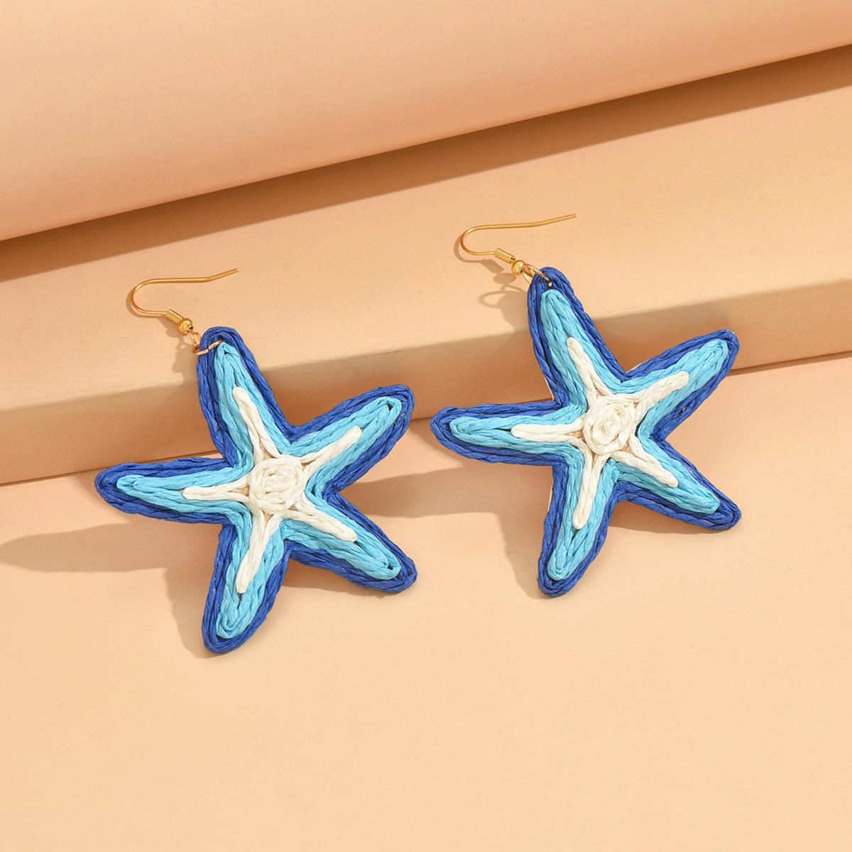 Blue & White Wrapped Starfish Dangle Earrings | Coastal Beach Jewelry