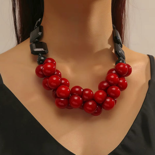 Chunky Beaded Statement Necklace for Women | Red & Yellow Bold Fashion Jewelry