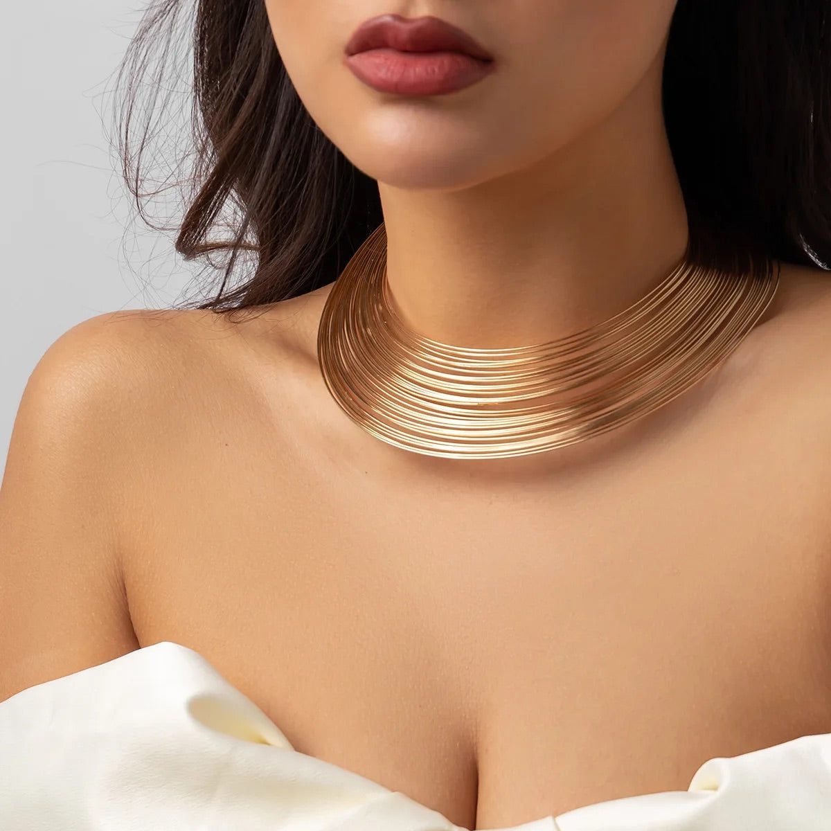 Trendy Multi-Layer Wire Link Chain Punk Metal Collar Choker Necklace African Style Hip Hop Fashion Chains Necklaces