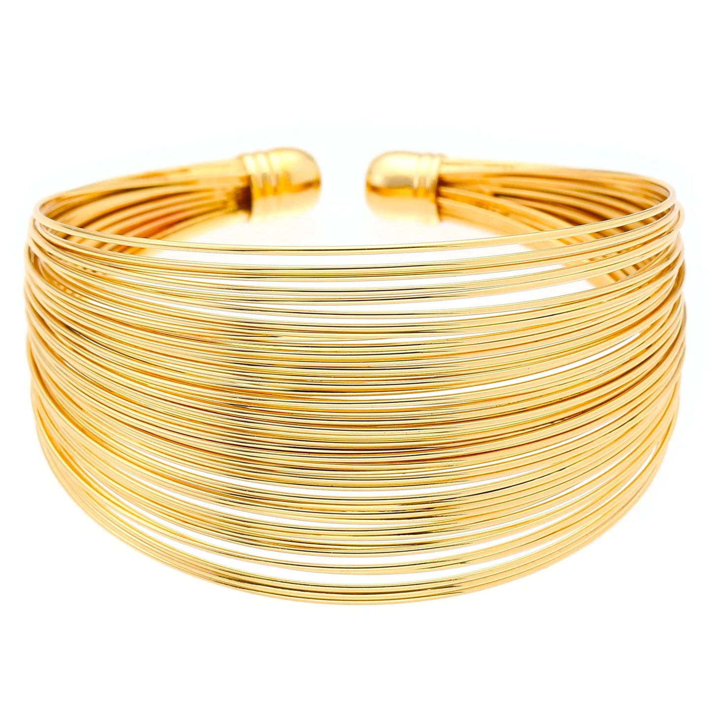 Creative Exaggerated Women Stainless Steel Gold Multi-Layer Open Wide Geometric Design Bracelet
