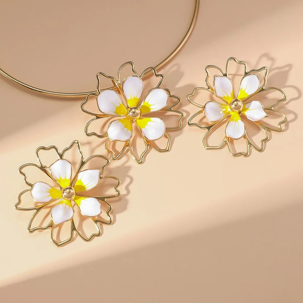 Zooying Vintage Court Style Gorgeous Bride Cross-Border Bride Two-Piece Flower Necklace Earrings Set