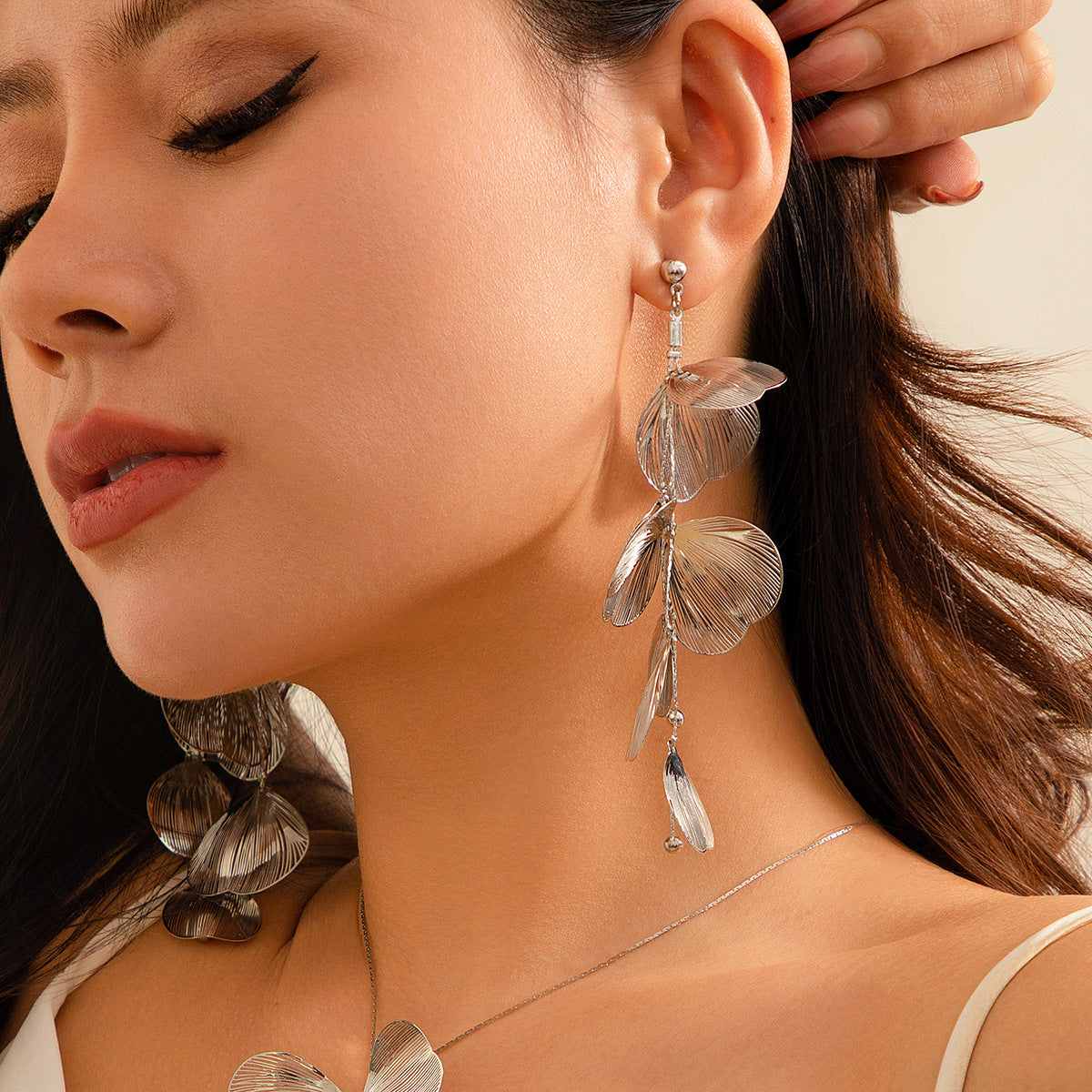 Gold Floral Cascade Jewelry Set | Statement Necklace & Dangle Earrings