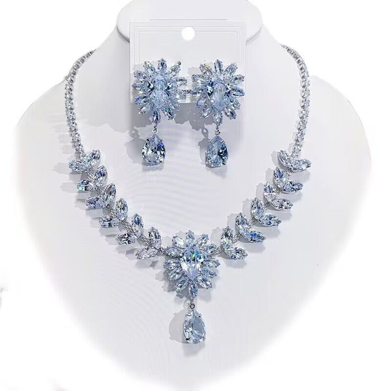 Sparkling Crystal Floral Leaf Bridal & Prom Jewelry Set