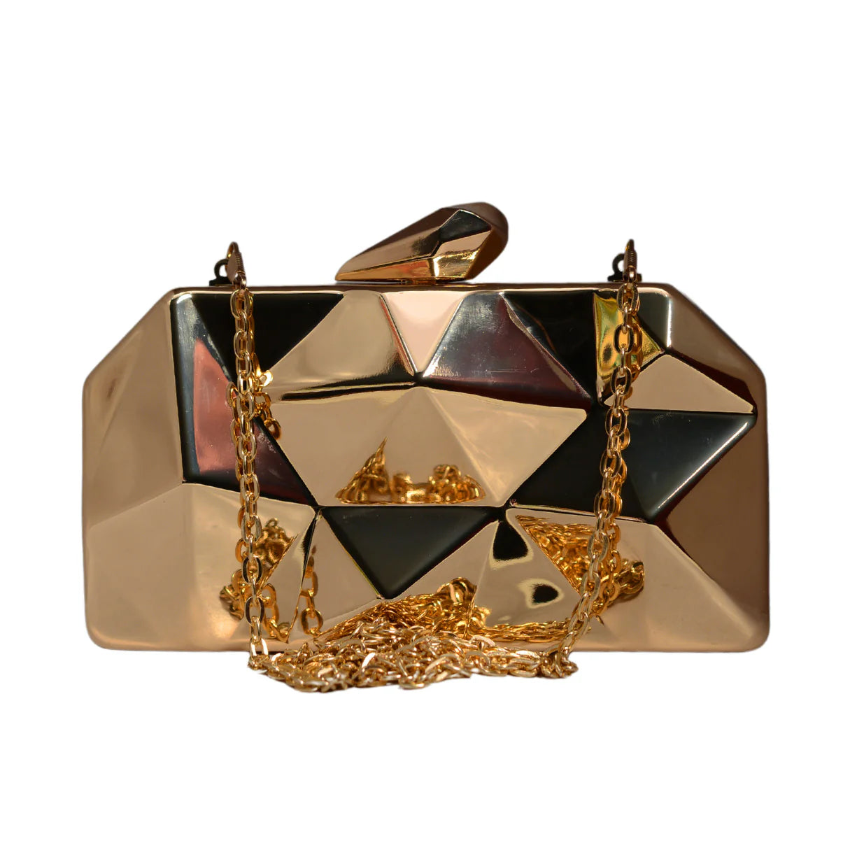 Metallic Hexagon Metal Clutch