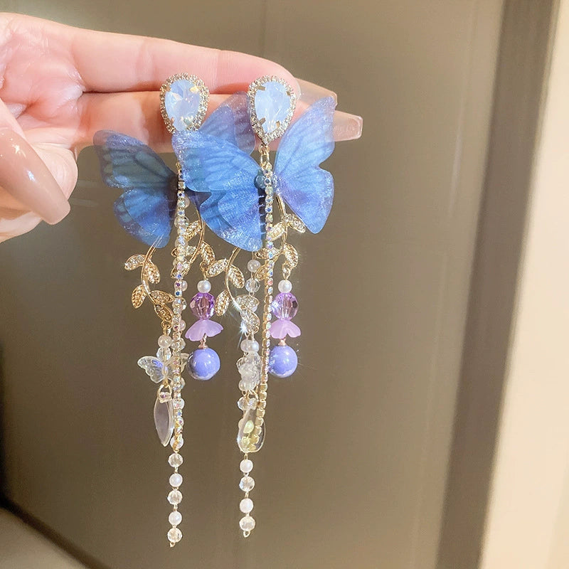 Enchanting Blue Butterfly Crystal Drop Earrings