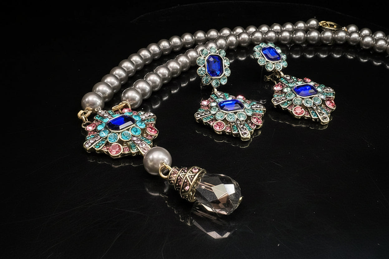 Vivente Royal Blue Gemstone & Pearl Vintage Jewelry Set