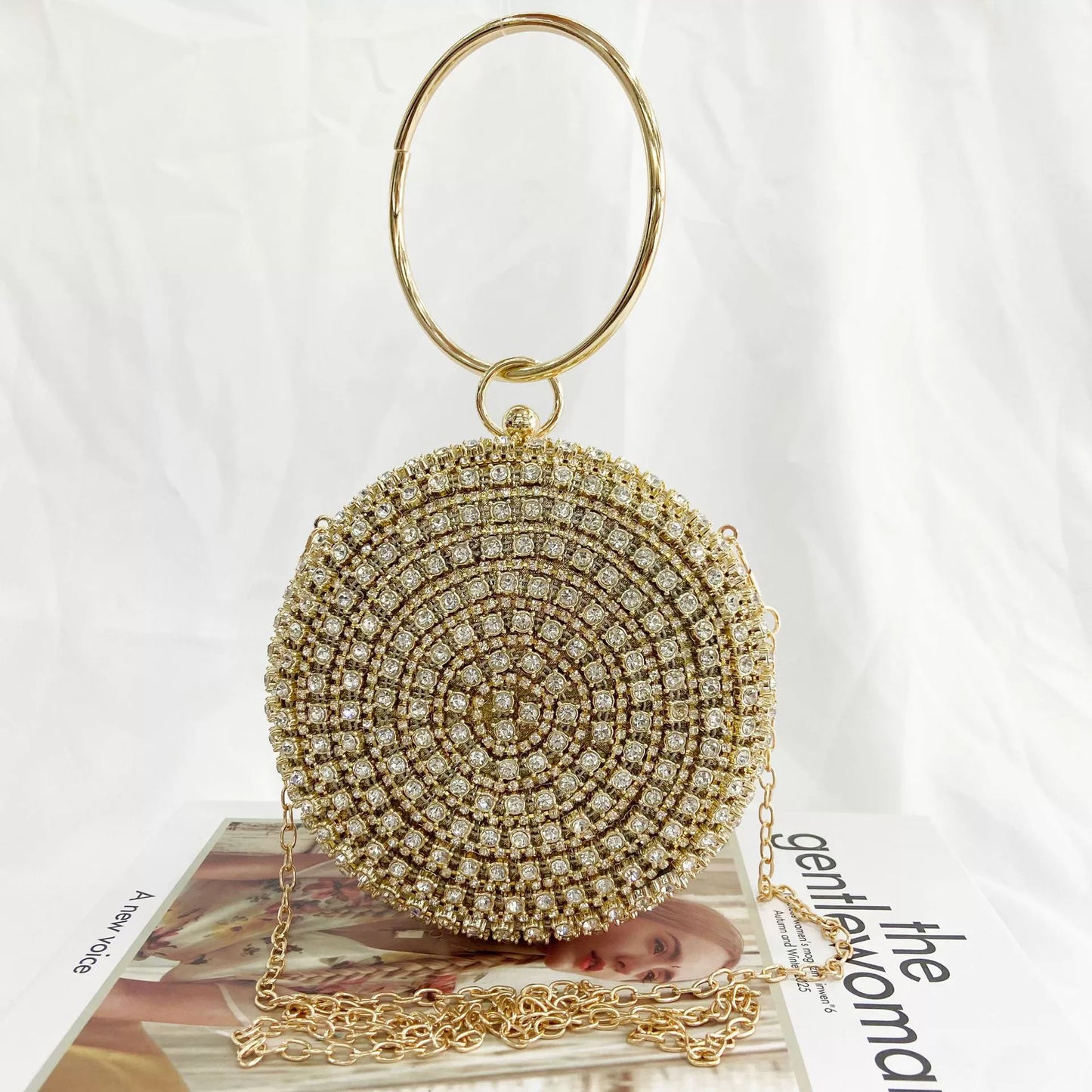 Sparkling Rhinestone Circle Clutch Evening Bag