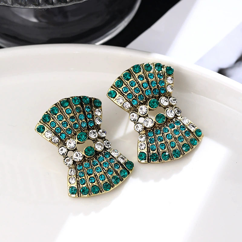 Ornate Multi-Strand Blue Crystal & Emerald Statement Necklace and Earrings