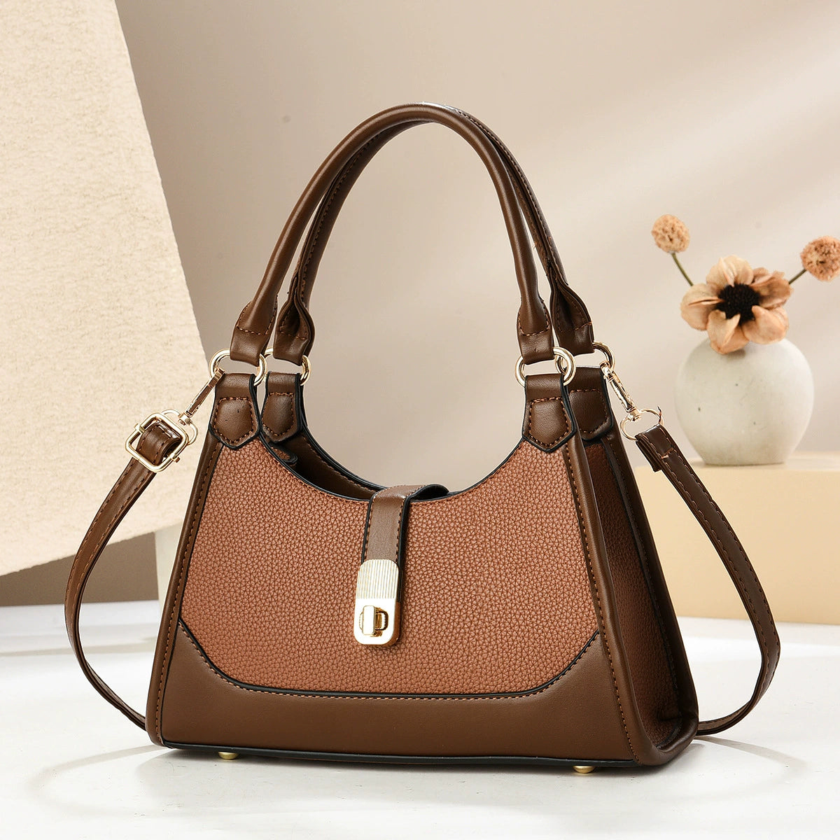 Elegant Two-Tone Faux Leather Handbag | Shoulder & Crossbody
