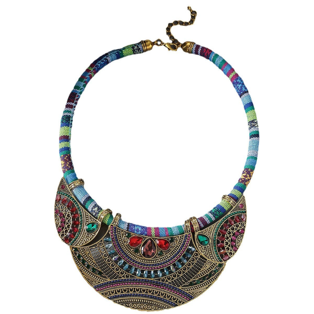 Bohemian Ethnic Statement Choker Necklace with Gemstones
