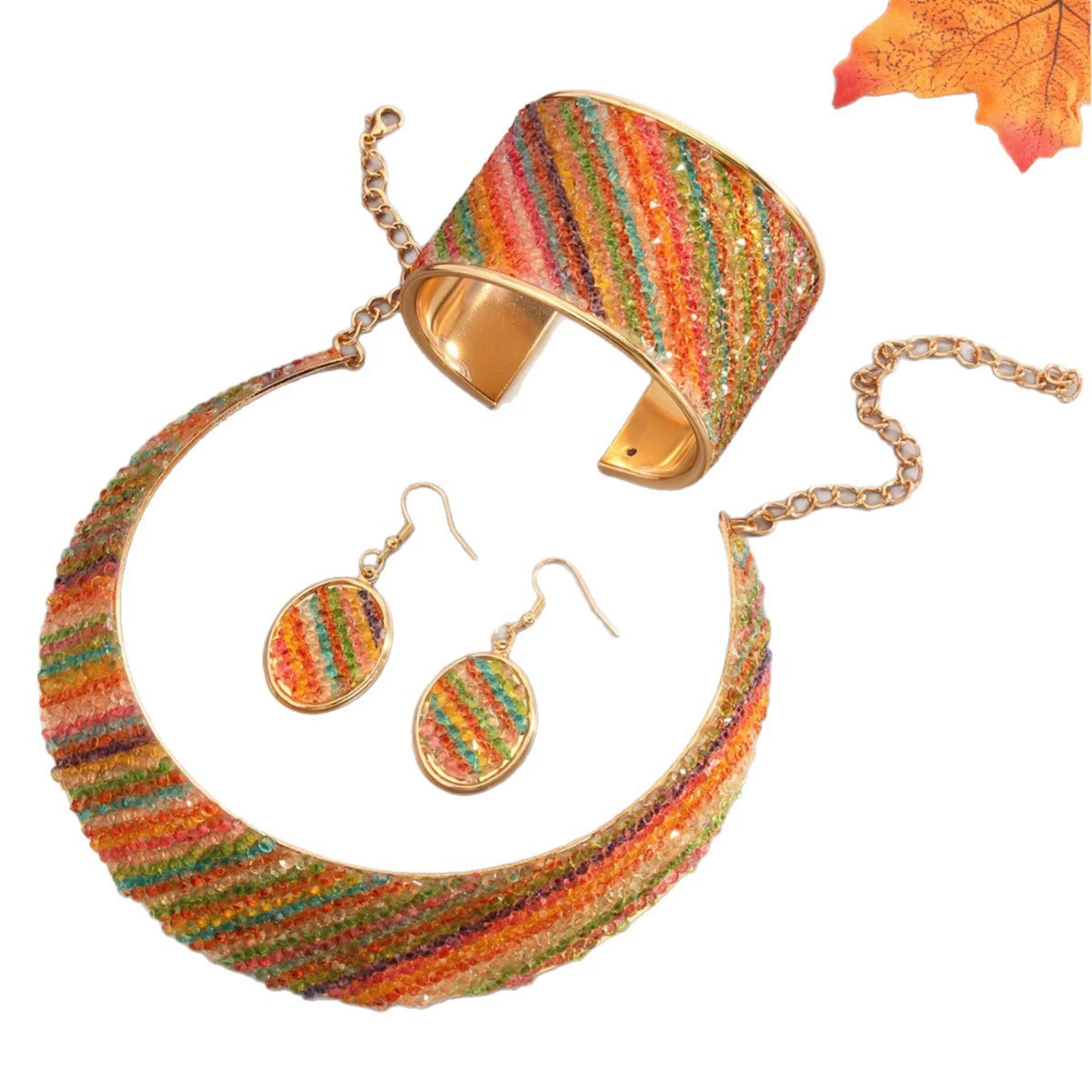 Vibrant Beaded Multicolor Leopard Jewelry Set