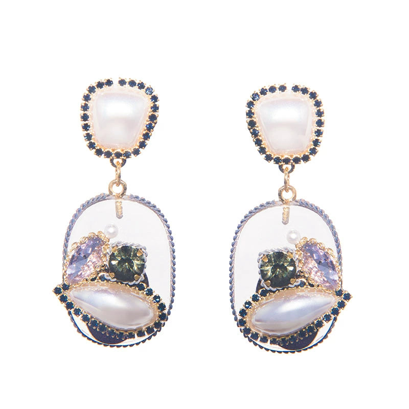 Vintage-Inspired Pearl & Crystal Dangle Statement Earrings