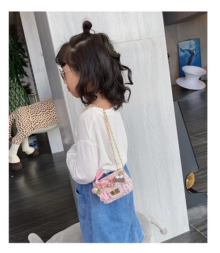 New design cute flower girls baby small handbag twid kids shoulder bag