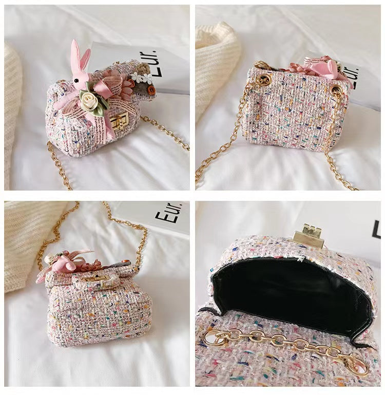 New design cute flower girls baby small handbag twid kids shoulder bag