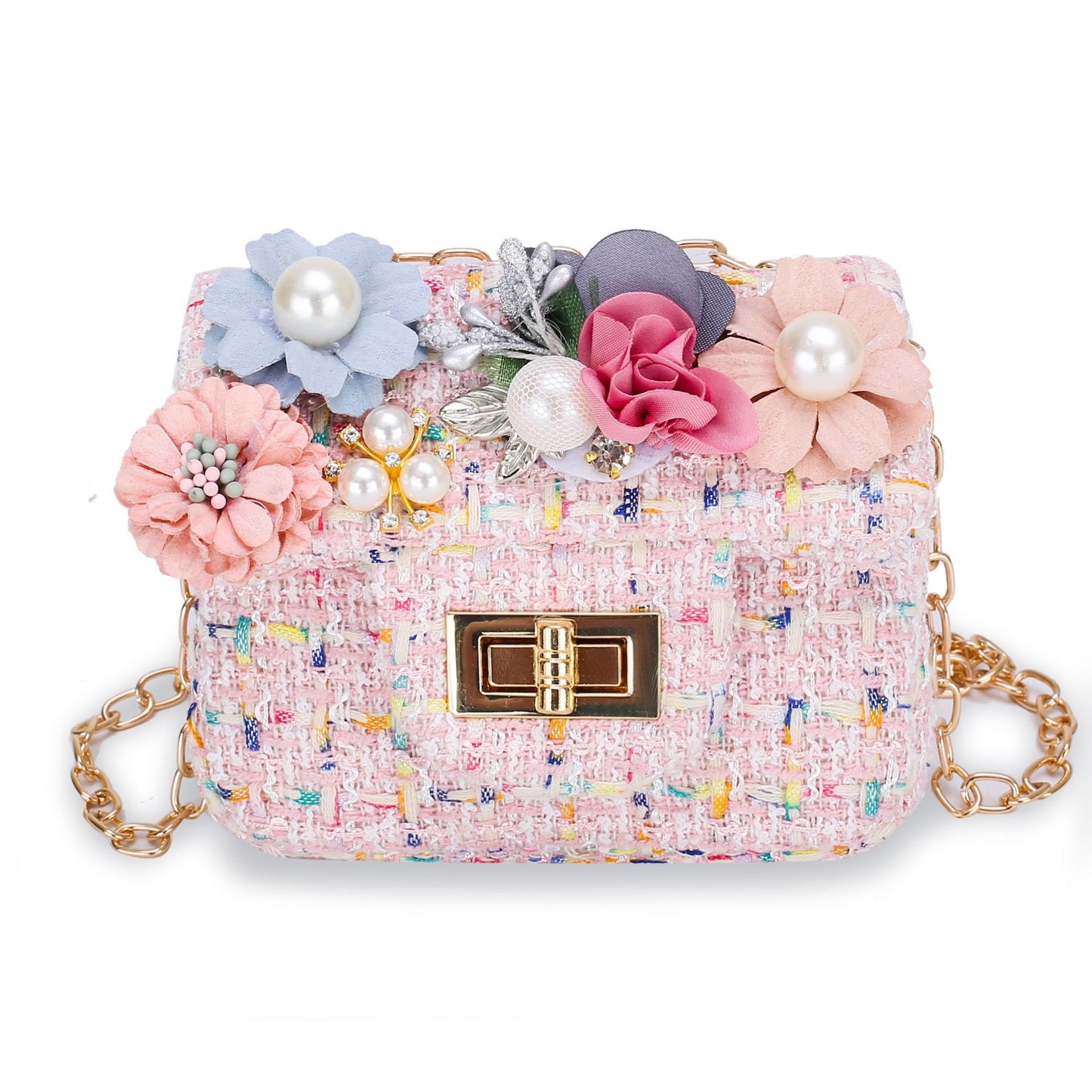 New design cute teddy flower girls baby small handbag twid kids shoulder bag