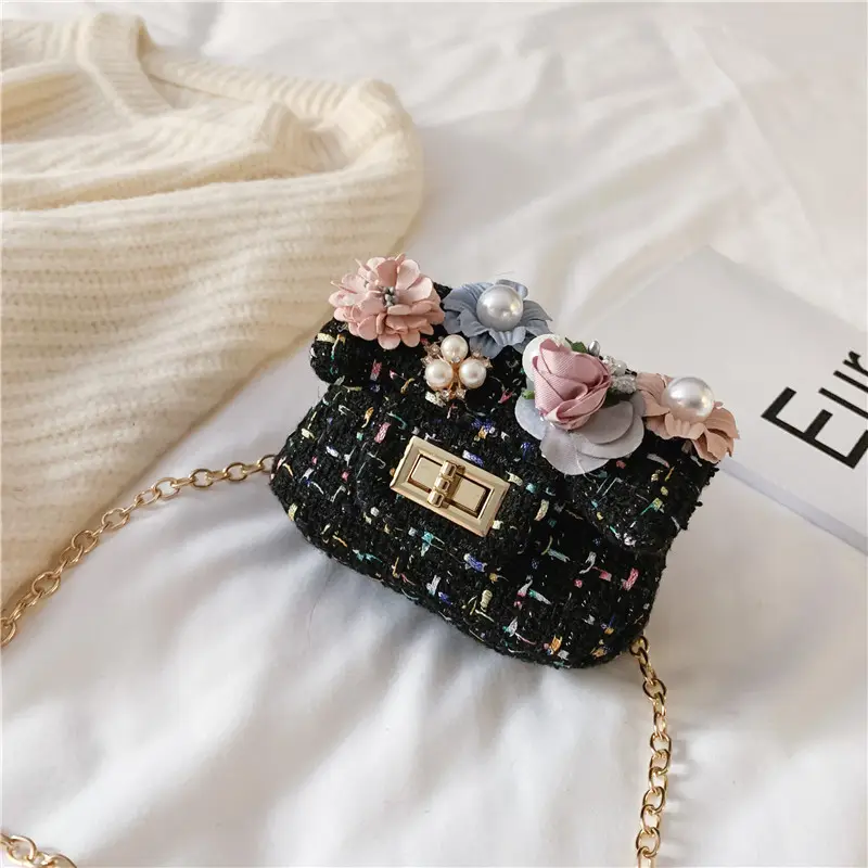 New design cute flower girls baby small handbag twid kids shoulder bag