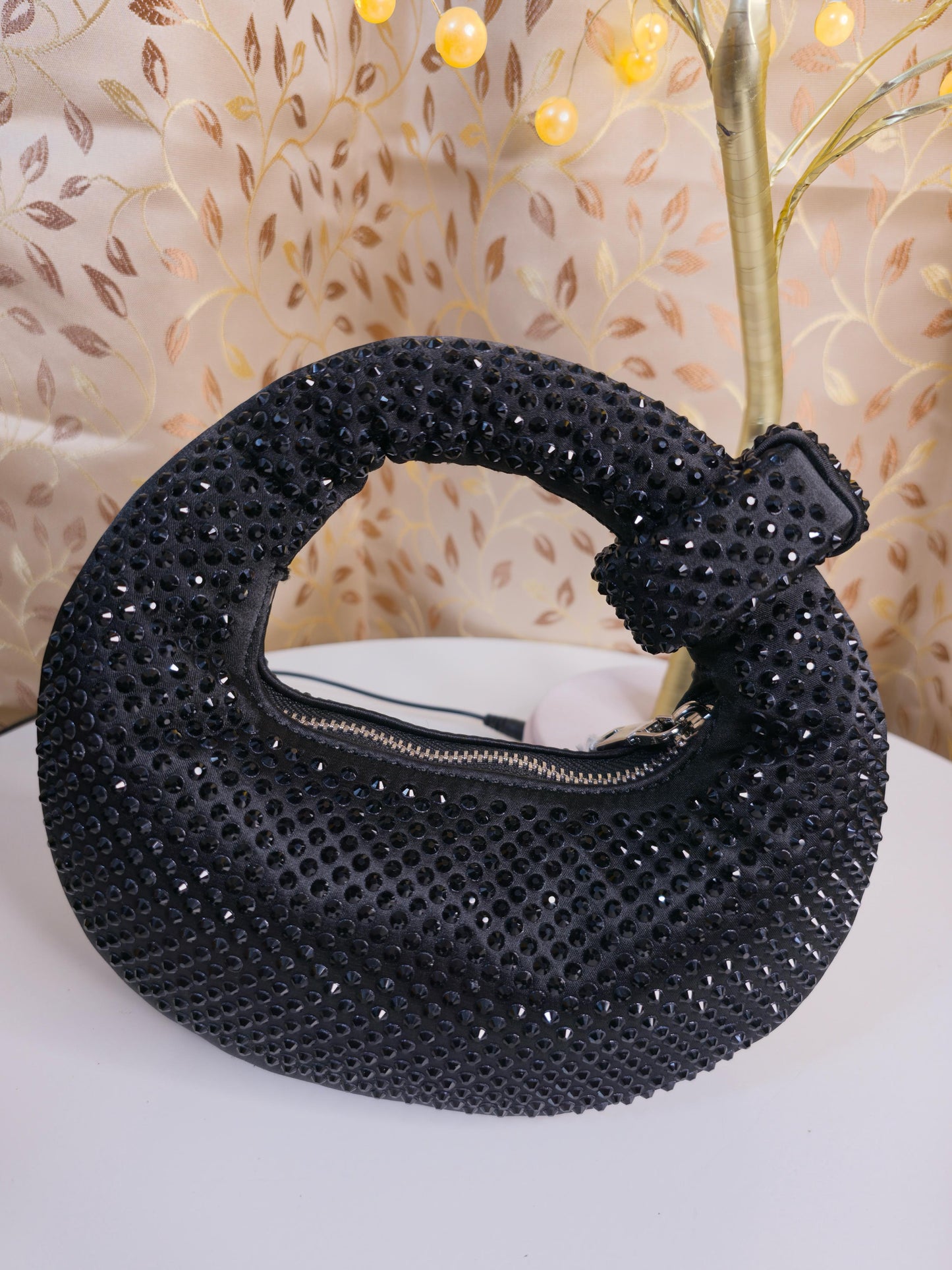Party wear black sequenced dotted hobo bag