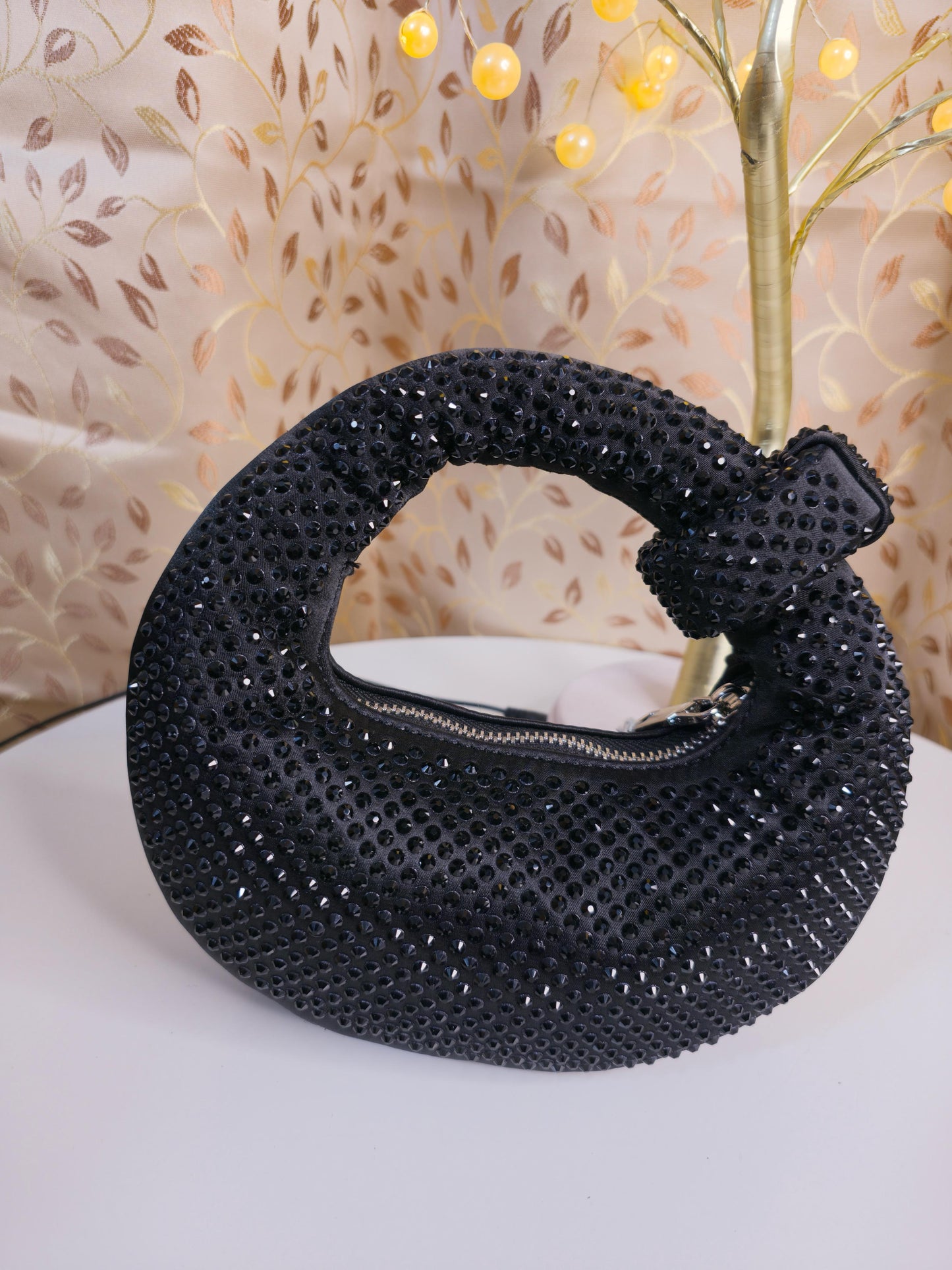 Party wear black sequenced dotted hobo bag