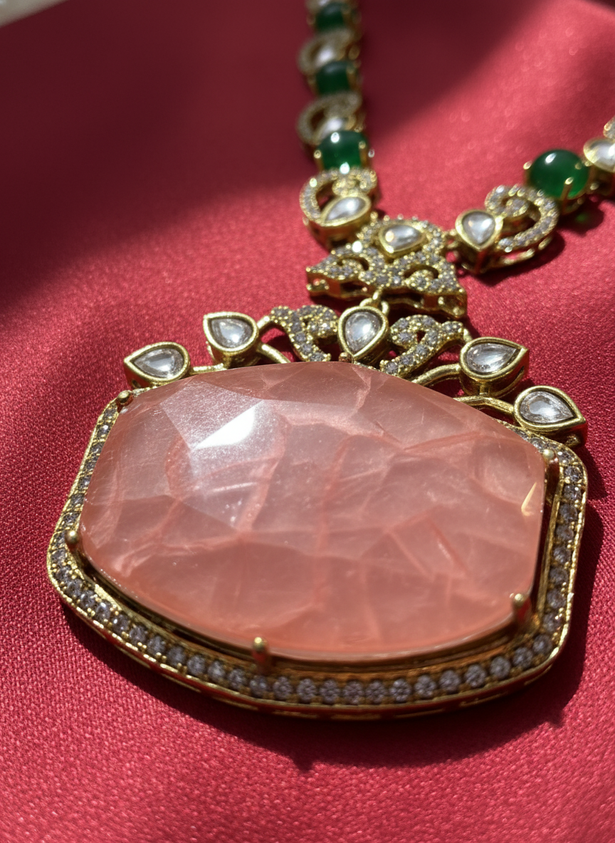 Kundan Inspired Pink & Green Ethnic Necklace Set