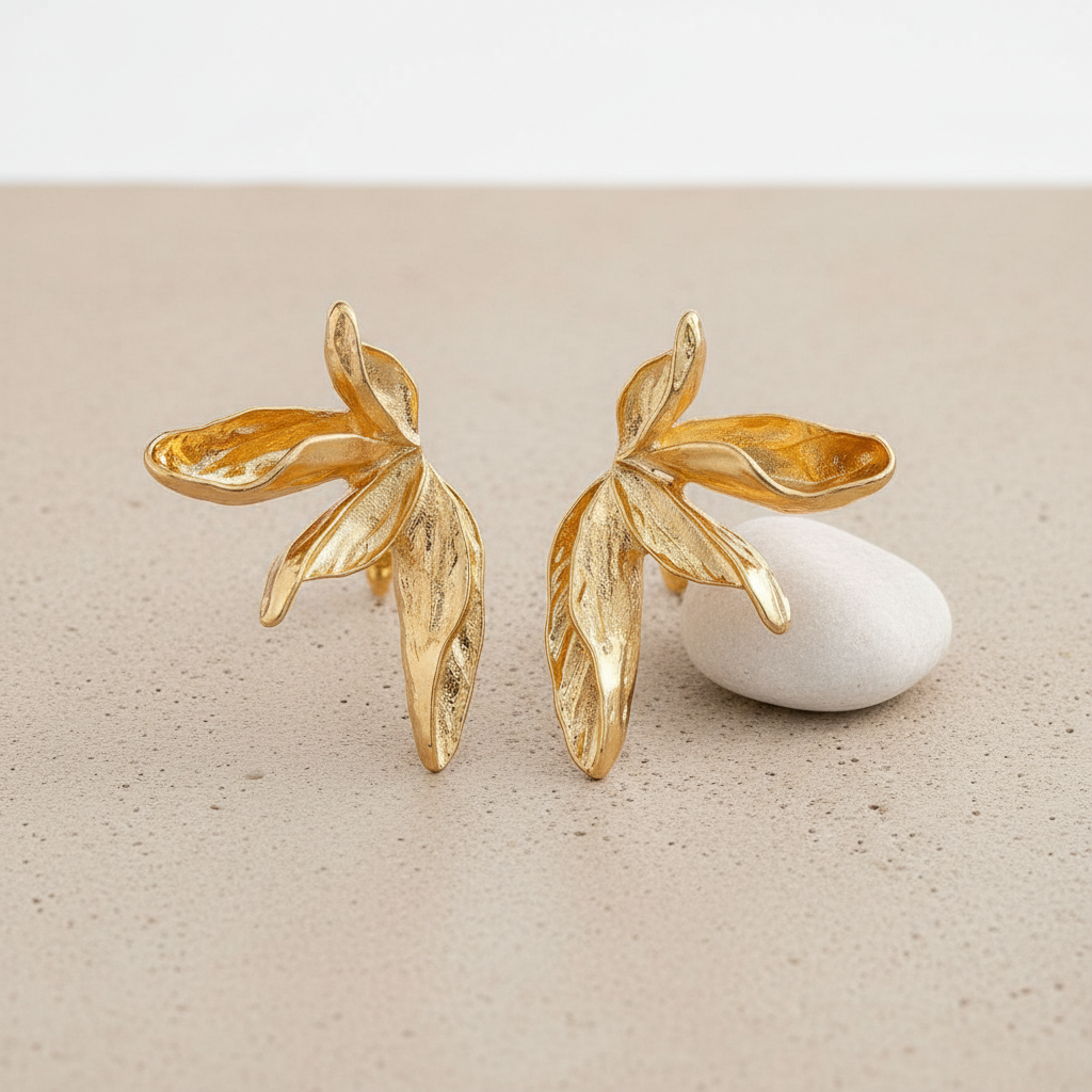 Chic Gold Leaf Drop Statement Earrings