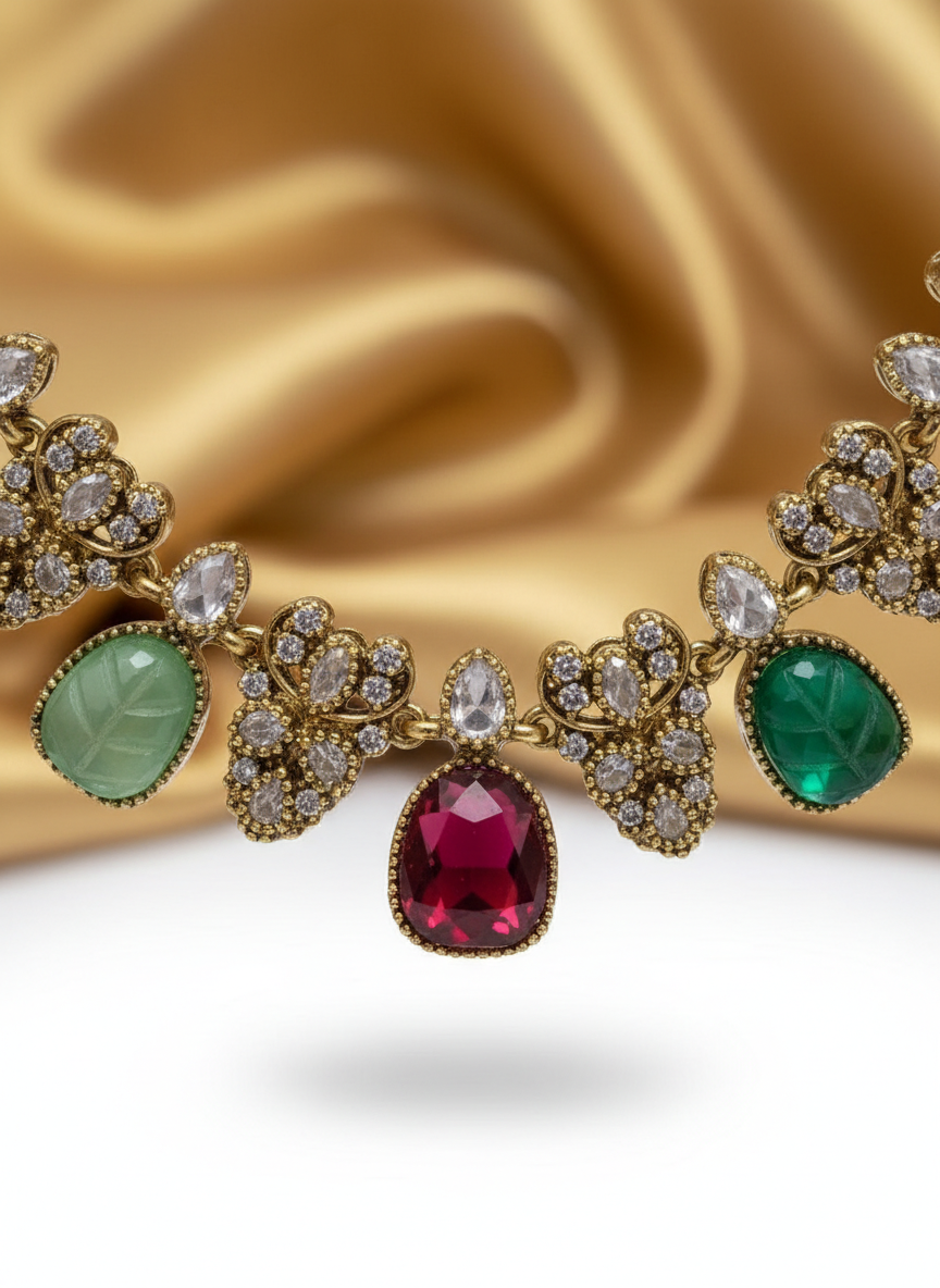 Exquisite Multi-Stone Kundan Necklace Set with Earrings