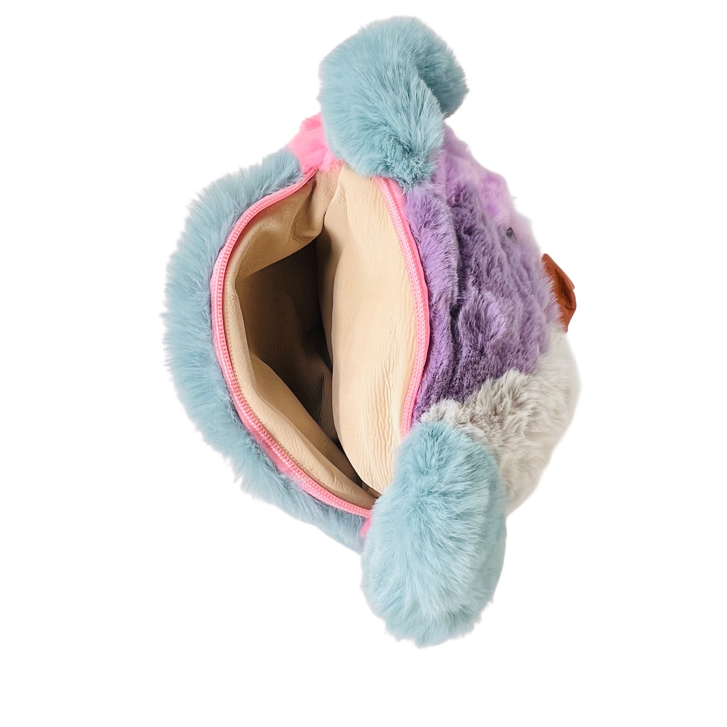 Kids soft fur teddy face bag pack