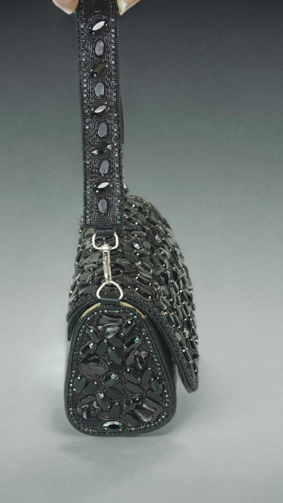 Black stone party statement clutch bag