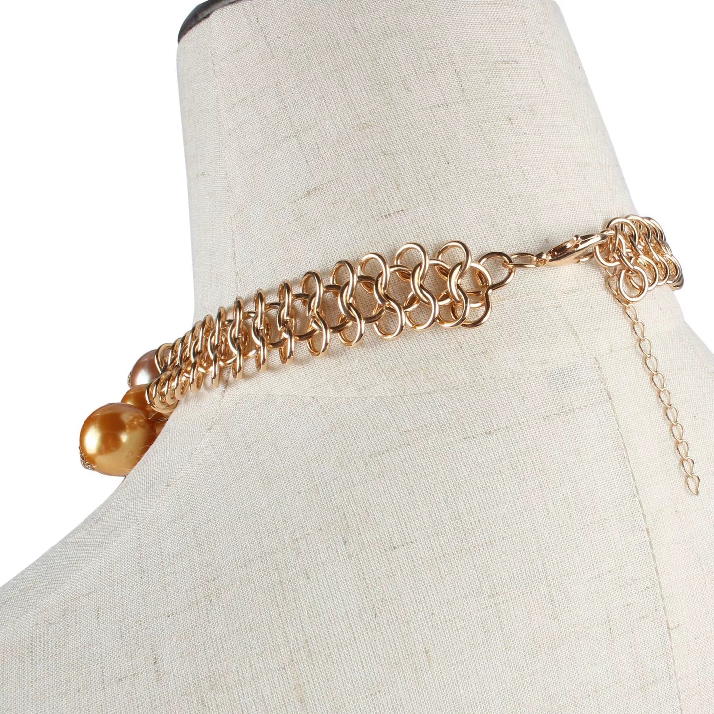 Elegant Multi-Strand Pearl Necklace Set - Black, Golden & White Pearls