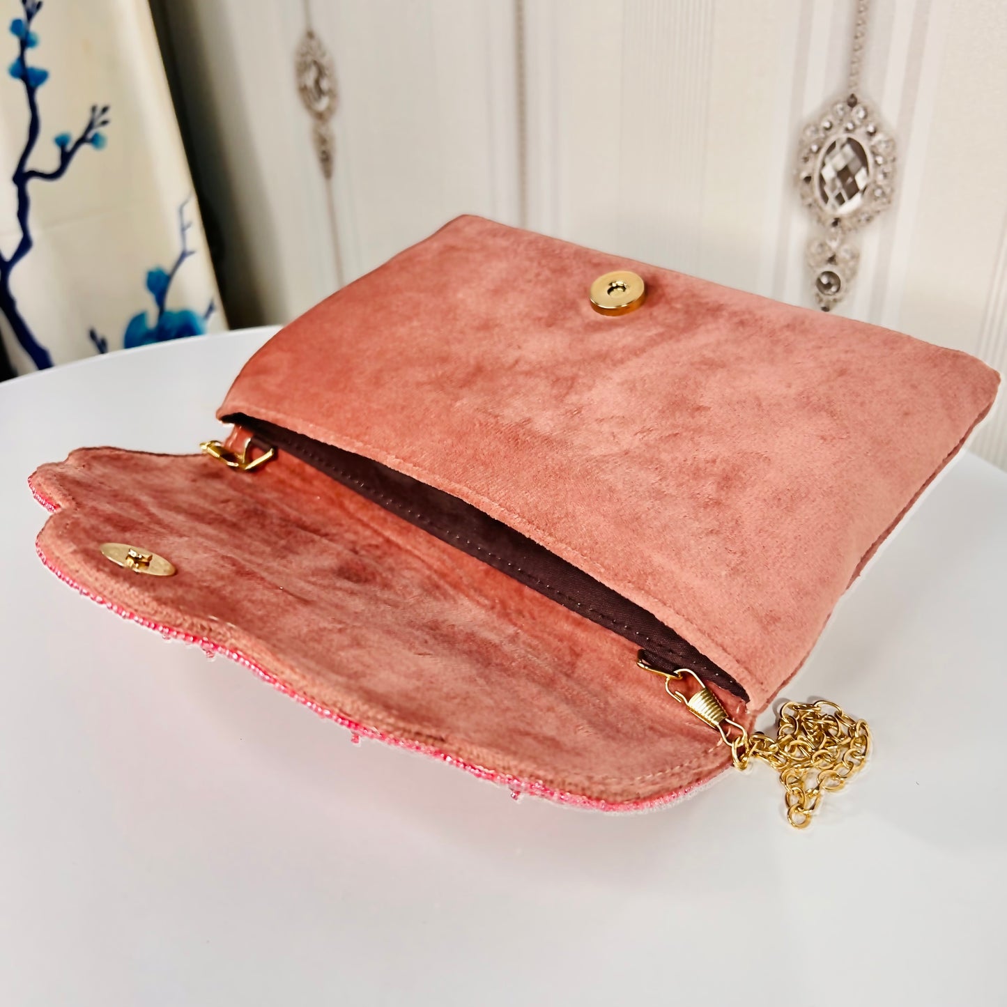 Sassy stone work flower purse with sling