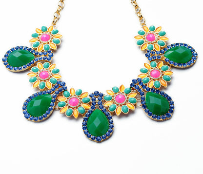 Vibrant Floral Statement Bib Necklace | Multi-Color Crystal & Enamel