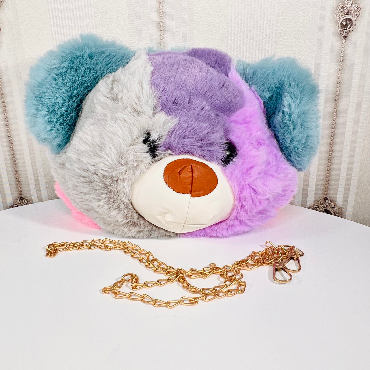 Kids soft fur teddy face bag pack