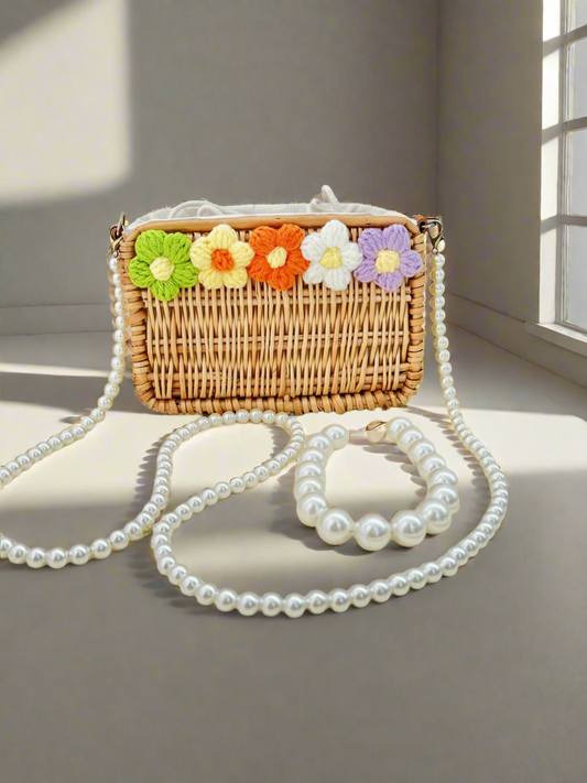 Bamboo Potli Rectangular With woolen Flower