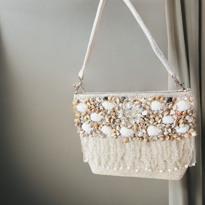 Shell bag with pearl work