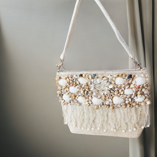 Shell bag with pearl work