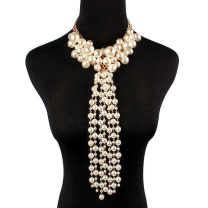 Elegant Multi-Strand Pearl Necklace Set - Black, Golden & White Pearls