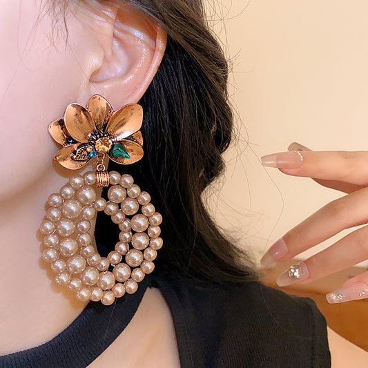 Floral & Pearl Hoop Statement Earrings