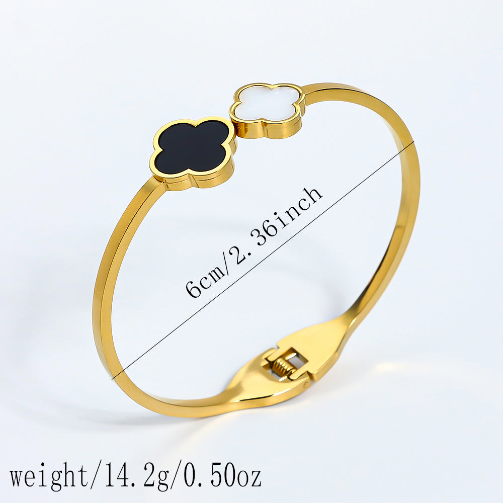 Anti-Tarnish Clover Bangle | Stainless Steel Gold & White Bracelet