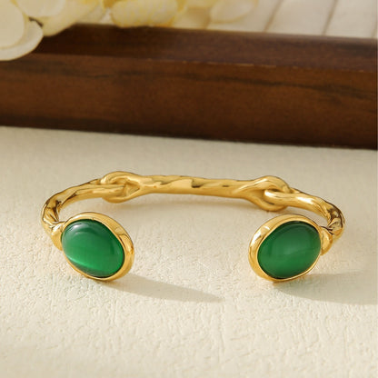 Organic Knot Gold Cuff Bracelet with Oval Gemstones | Multiple Colors