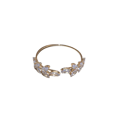 Elegant Gold-Plated Leaf Design Crystal Bracelet – Adjustable Party Wear Jewelry for Women