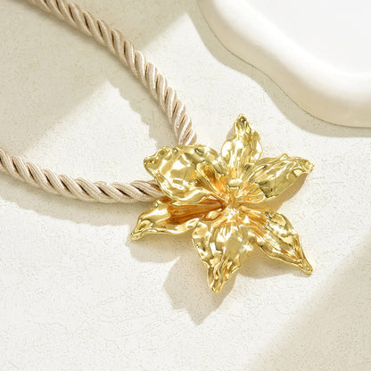 Gold Orchid Statement Necklace - Bold Floral Jewelry