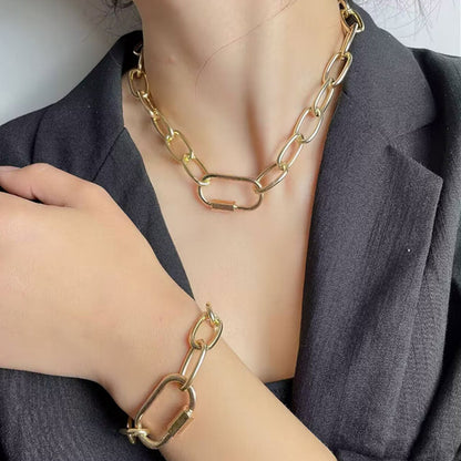 Stylish Gold and Silver Chain Necklace and Bracelet Set - Modern Minimalist Jewelry