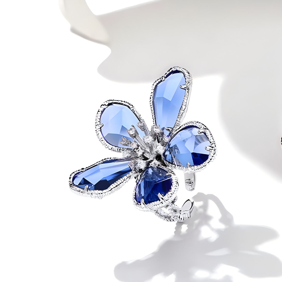 Elegant Crystal Flower Brooch with Diamond Accents