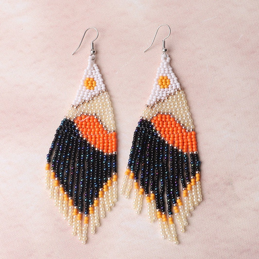 Handmade Beaded Mountain Sunrise Fringe Earrings