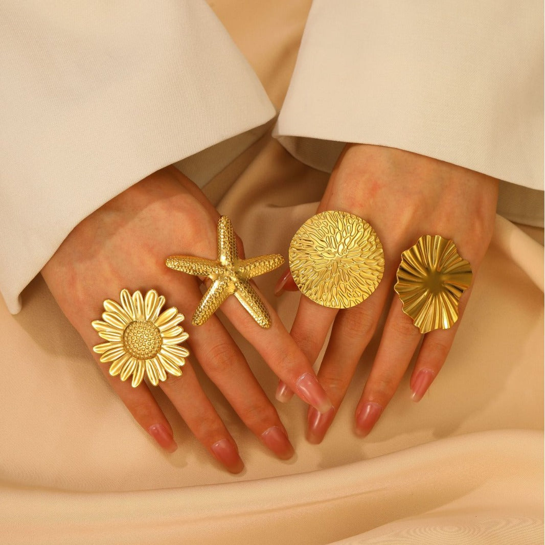 Gold Starfish Statement Ring | Adjustable Beach Ocean Inspired Jewelry