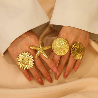 Gold Hammered Flower Statement Ring | Adjustable Textured Petal Ring