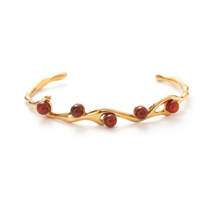 Nature-Inspired Twig Cuff Bangle with Color Bead Accents