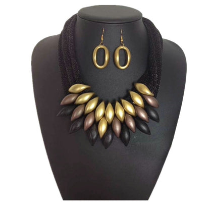 Tribal Petal Bib Necklace Set | Chunky Statement Jewelry in Gold or Multi-Tone