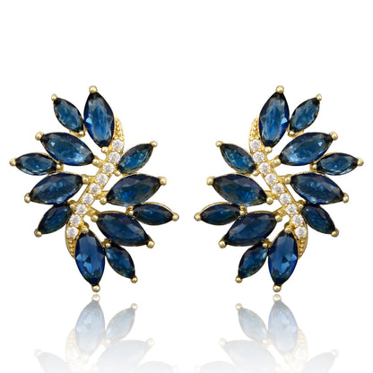 Elegant Sapphire Blue Marquise Crystal Gold-Tone Jewelry Set