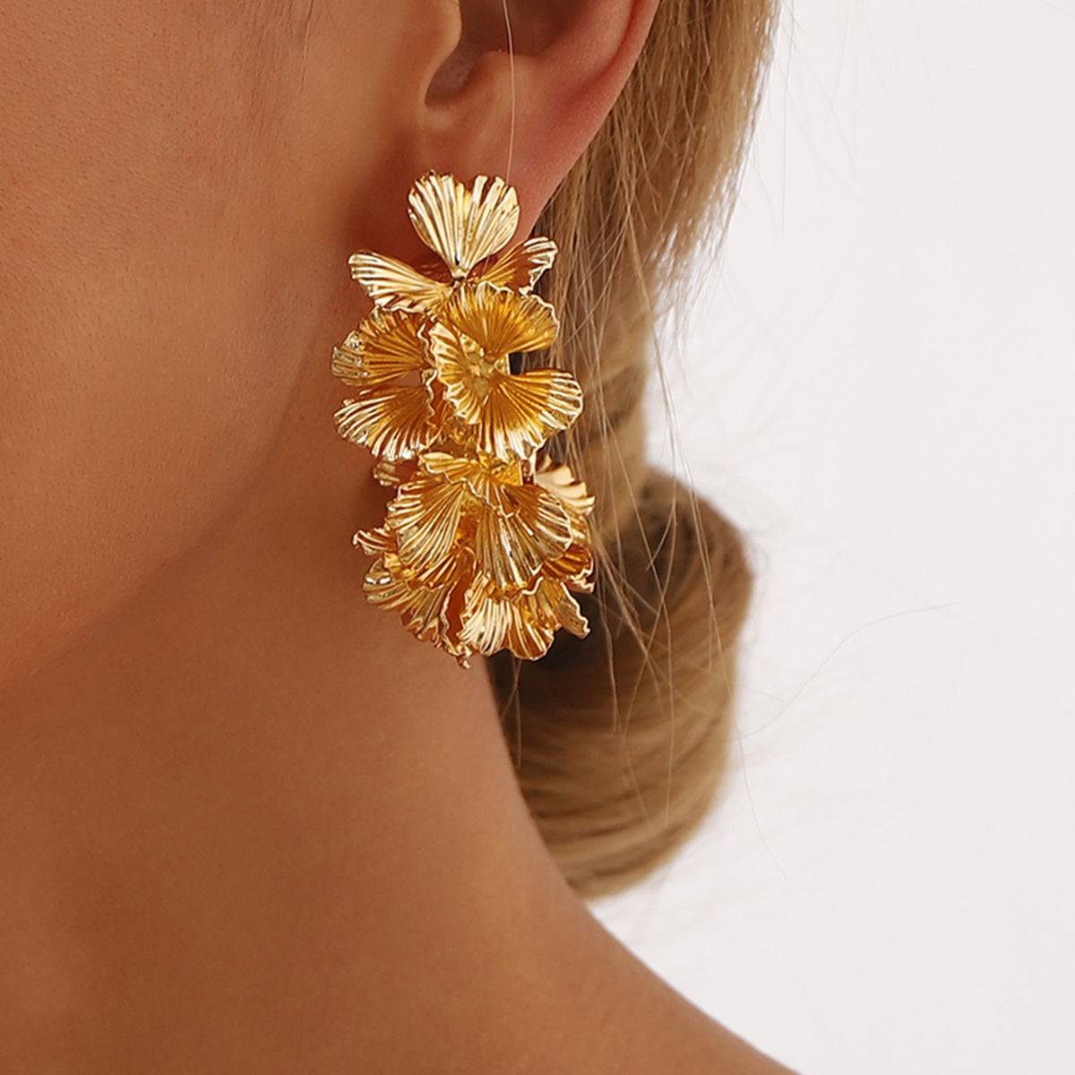 3D Gold Floral Hoop Earrings | Statement Botanical Jewelry